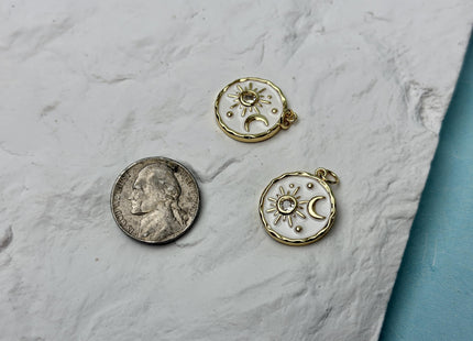 Sun Moon Stars Design Charms for Necklace Jewelry Making, 18K Gold Plated Charm Enamel Colored Medallion Pendant With CZ, One Piece #CR0093