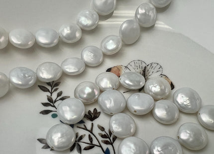 11-12mm AA Natural Pale White Coin Large Hole Freshwater Pearl Beads Hole Size 1.0mm #P3758