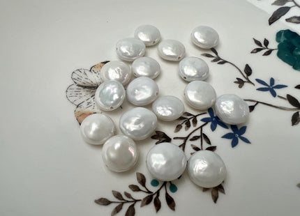 11-12mm AA Natural Pale White Coin Large Hole Freshwater Pearl Beads Hole Size 1.0mm #P3758