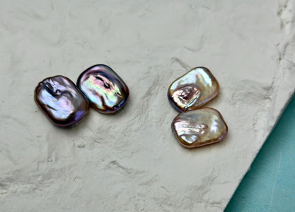 ONE Pair AAAAA 15x20 mm Natural Mauve Pink High Luster Half Drilled Matching Rectangle Coin Pearl For Earring Pendant Iridescent Color#P1213
