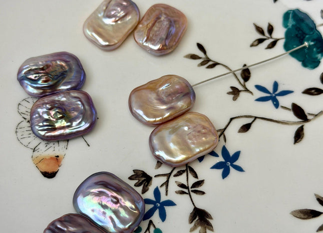 ONE Pair AAAAA 15x20 mm Natural Mauve Pink High Luster Half Drilled Matching Rectangle Coin Pearl For Earring Pendant Iridescent Color#P1213