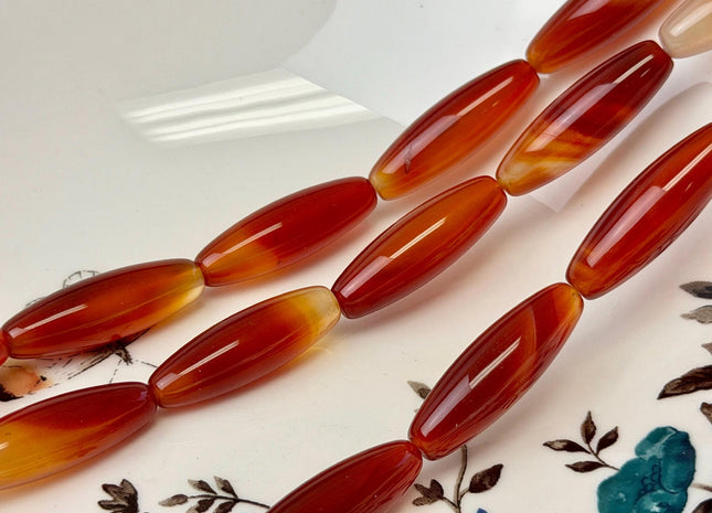10x30 mm Large Barrel Shape Smooth Orange Red Carnelian Gemstone Loose Beads 15 Inches Strand 13 Beads #4941