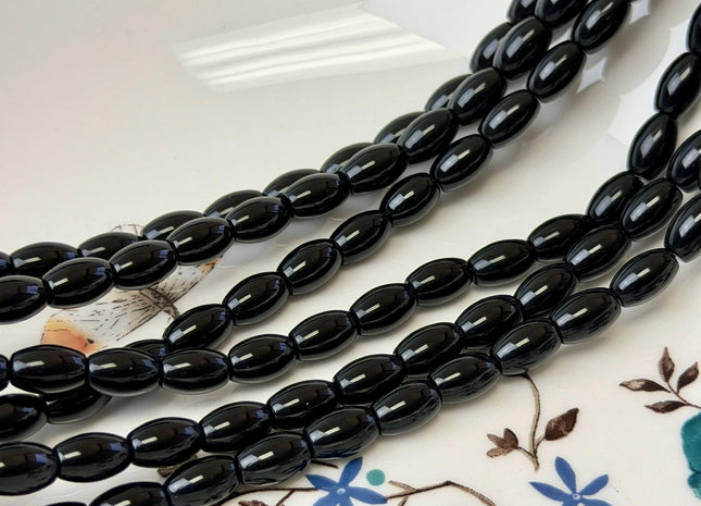 6x9 mm Large Barrel Shape Smooth Black Agate Gemstone Loose Beads 15.5 Inches Strand 42 Beads #4944