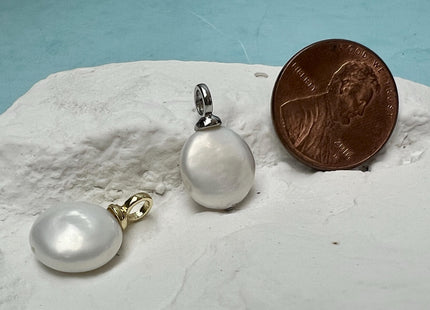 Freshwater White Coin Pearl Charm for Necklace Minimalist Silver/Gold Jewelry One Piece #CR0121