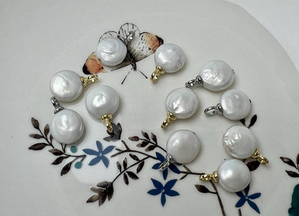 Freshwater White Coin Pearl Charm for Necklace Minimalist Silver/Gold Jewelry One Piece #CR0121