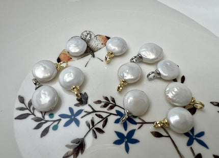 Freshwater White Coin Pearl Charm for Necklace Minimalist Silver/Gold Jewelry One Piece #CR0121