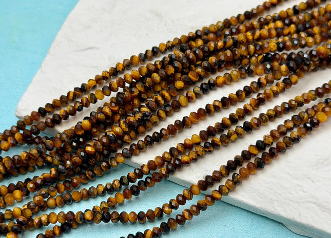 2x3mm AAA Natural Faceted Rondelle Tiger Eye Gemstone Beads 15 Inches Strand #4945