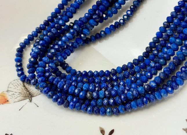 3x4mm AAA Natural Faceted Rondelle Blue Lapis Gemstone Beads 15 Inches Strand #4946