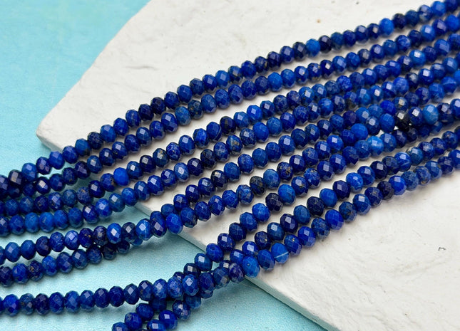 3x4mm AAA Natural Faceted Rondelle Blue Lapis Gemstone Beads 15 Inches Strand #4946