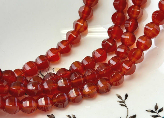 9.5x11 mm Large Faceted Pumpkin Orange Red Carnelian Gemstone Loose Beads 14.5 Inches Strand 38 Beads #4948