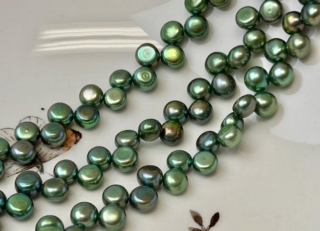 6.5-7 mm AAA Olive Green Round Button Freshwater Pearl Beads Top Drilled Button Freshwater Pearls #P3767