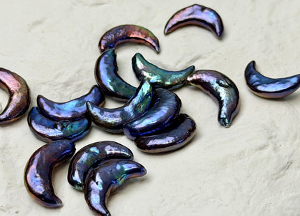 10-11x16-18mm AAA Blue Peacock Crescent Moon Coin Freshwater Pearls Half Drilled High Luster Unique Cultured Pearl Beads #P3768