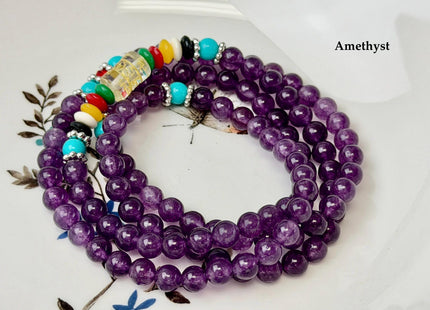 6mm Smooth Round Carnelian Jade Tiger Eye Amethyst Carnelian Gemstone Stacked Elastic Stretch Bracelet 29 Inches #4949