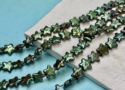 12-13 mm AAA Very Rare Olive Green Color Star Shape Freshwater Coin Pearls High Luster 34 Beads #P3769