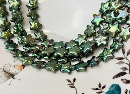 12-13 mm AAA Very Rare Olive Green Color Star Shape Freshwater Coin Pearls High Luster 34 Beads #P3769