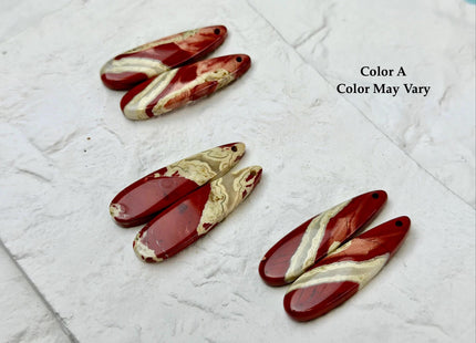 One Pair 10x38 mm Natural Red Ocean Jasper Gemstone Top Drilled Long Teardrop Cabochon Matching Gemstone Earring Pendant #3367
