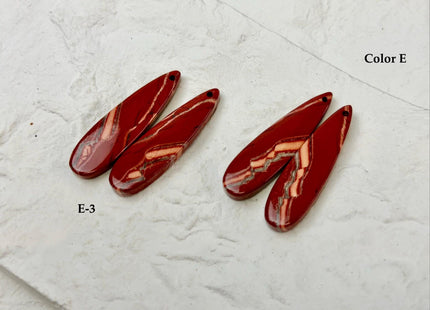 One Pair 10x38 mm Natural Red Ocean Jasper Gemstone Top Drilled Long Teardrop Cabochon Matching Gemstone Earring Pendant #3367