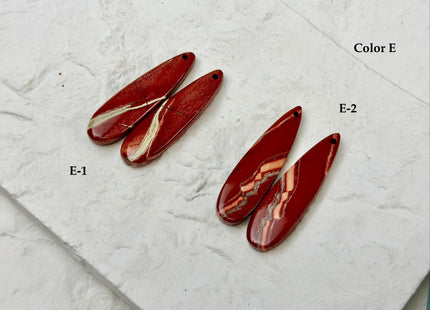 One Pair 10x38 mm Natural Red Ocean Jasper Gemstone Top Drilled Long Teardrop Cabochon Matching Gemstone Earring Pendant #3367