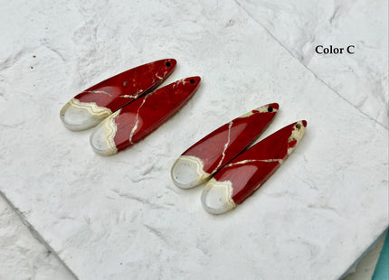 One Pair 10x38 mm Natural Red Ocean Jasper Gemstone Top Drilled Long Teardrop Cabochon Matching Gemstone Earring Pendant #3367