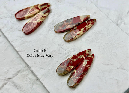 One Pair 10x38 mm Natural Red Ocean Jasper Gemstone Top Drilled Long Teardrop Cabochon Matching Gemstone Earring Pendant #3367