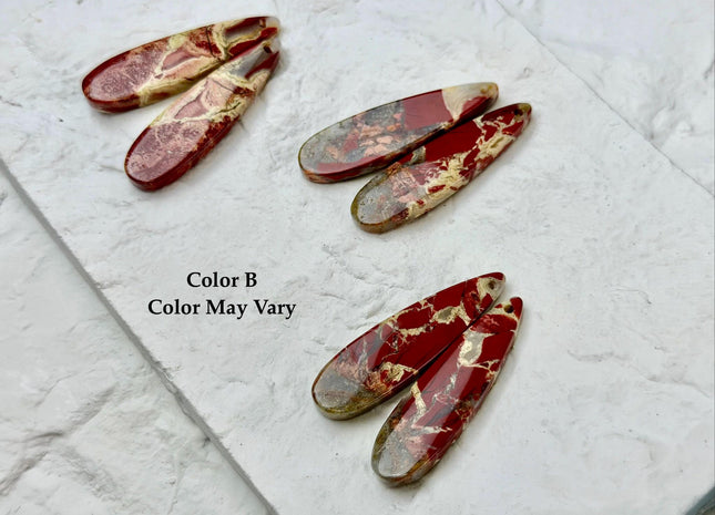 One Pair 10x38 mm Natural Red Ocean Jasper Gemstone Top Drilled Long Teardrop Cabochon Matching Gemstone Earring Pendant #3367