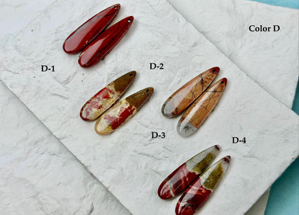 One Pair 10x38 mm Natural Red Ocean Jasper Gemstone Top Drilled Long Teardrop Cabochon Matching Gemstone Earring Pendant #3367