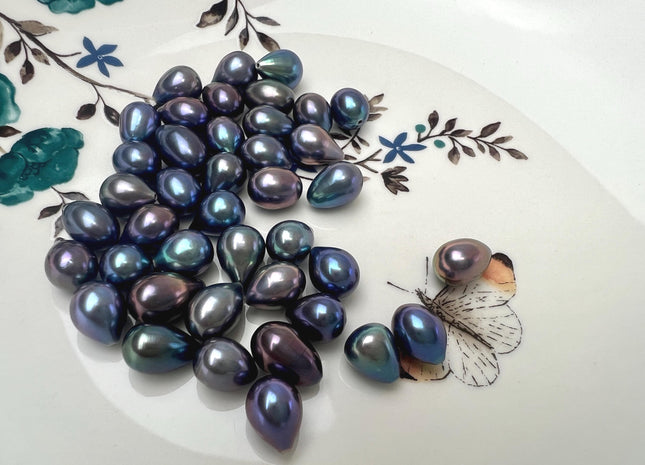 One Piece AAA 8-9x11-13 mm Quality High Luster Tear Drop/Oval Half Drilled Freshwater Pearls #1642