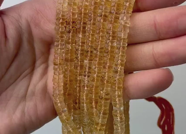 5 mm 6 mm 7 mm All Natural Honey Citrine Faceted Rondelle Heishi Beads Top Quality Gemstone Loose Beads 4 Inches #4655