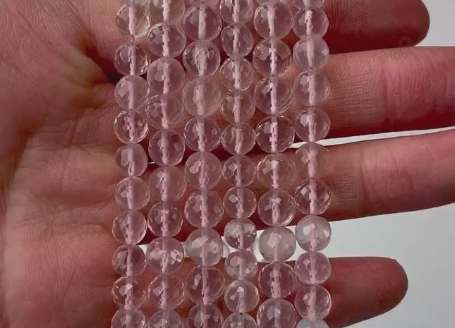 7 mm 8 mm All Natural Rose Quartz Faceted Round Beads Top Quality Gemstone Loose Beads 5 Inches #4672