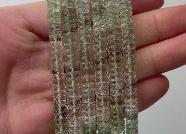 5 mm 6 mm 7 mm All Natural Green Amethyst Faceted Rondelle Heishi Beads Top Quality Gemstone Loose Beads 4 Inches #4659