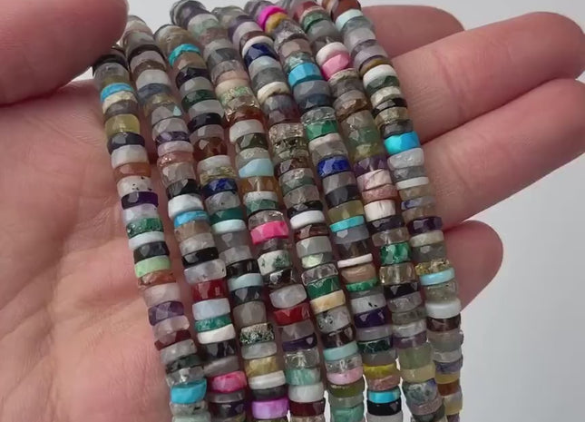 6mm 7mm All Natural Mixed Amethyst Lapis Chalcedony Emerald Green Garnet Pink Opal Faceted Rondelle Heishi Beads 16 Inches #4546