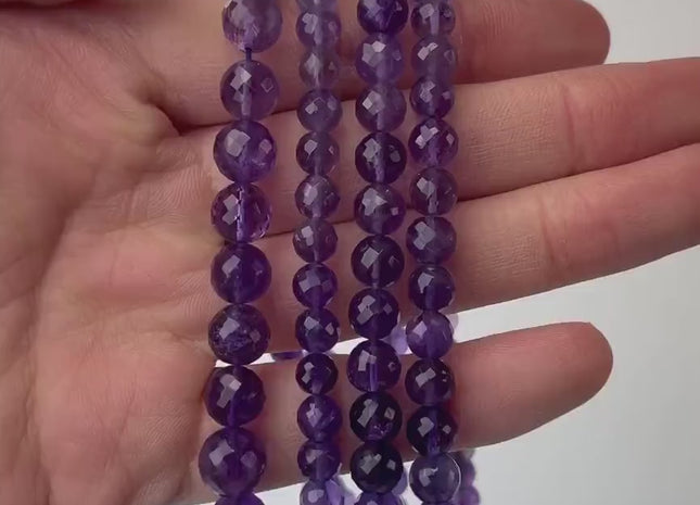 6 mm 7 mm 8 mm 9 mm 10 mm 11 mm All Natural Shaded Purple Amethyst Faceted Round Beads Top Quality Gemstone Loose Beads 5 Inches #4662