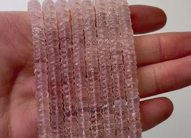 6 mm 7 mm 8 mm All Natural Pink Rose Quartz Faceted Rondelle Heishi Beads Top Quality Gemstone Loose Beads 4 Inches #4658