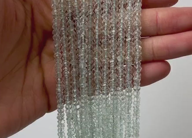 3x5-6mm Natural Gemmy Blue Aquamarine Beads Natural Blue Color Faceted Rondelle Shape 13 Inches Strand  #4602