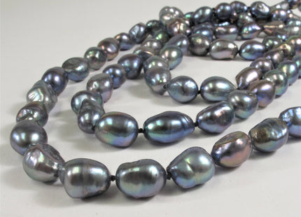 64 inches 9 x 11-12 mm Rice Nugget Freshwater Pearl Necklaces Natural White, Silver Gray OR Peacock, Genuine Pearl Necklaces #229