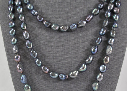 64 inches 9 x 11-12 mm Rice Nugget Freshwater Pearl Necklaces Natural White, Silver Gray OR Peacock, Genuine Pearl Necklaces #229