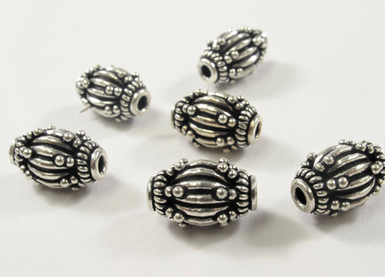 8 x 12mm Antique Bali Style 925 Sterling Silver Oval/Barrel Bead Limited Edition Vintage Style Oxidized Silver Bead 1.6 mm Hole #449