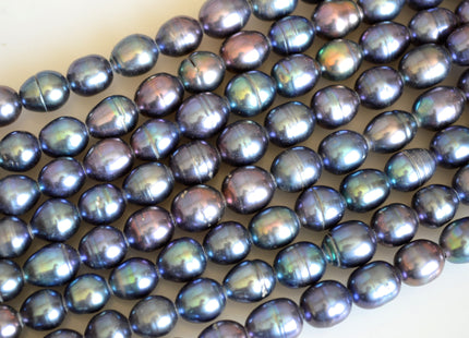 10x11-12mm approx. Peacock Large Hole Half Strand Freshwater Rice/Oval Pearl Beads Hole Size 2.2mm #728