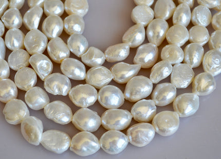 10-12x16mm  Large Hole Natural White Freshwater Pearl Beads Rice Nugget Hole 2.2mm 16" Strands #774