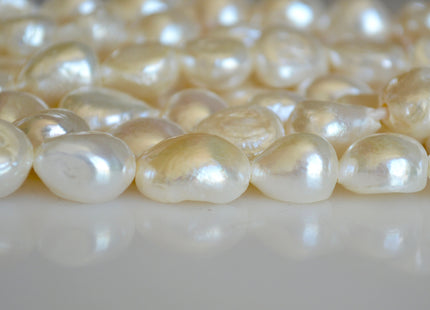 10-12x16mm  Large Hole Natural White Freshwater Pearl Beads Rice Nugget Hole 2.2mm 16" Strands #774