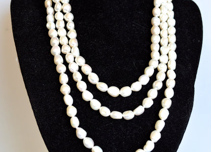 54 inches 7x9mm Rice Nugget Hand Knotted Pearl Necklaces Natural Freshwater Pearl Necklace #727