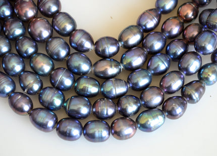 10x11-12mm approx. Peacock Large Hole Half Strand Freshwater Rice/Oval Pearl Beads Hole Size 2.2mm #728