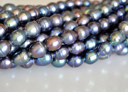 10x11-12mm approx. Peacock Large Hole Half Strand Freshwater Rice/Oval Pearl Beads Hole Size 2.2mm #728