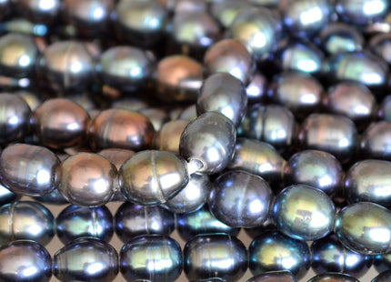 10x11-12mm approx. Peacock Large Hole Half Strand Freshwater Rice/Oval Pearl Beads Hole Size 2.2mm #728