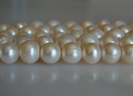 11-13 mm AA Half Strand Natural White Large Hole Freshwater Potato Pearl Beads 2.2mm Hole Natural White Pearl Beads #33