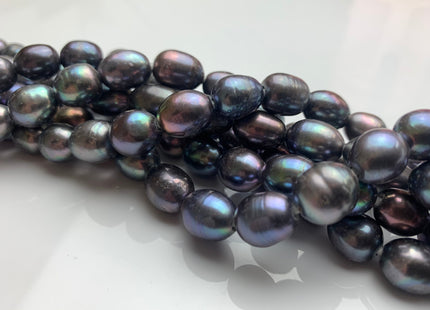 10-11x13-15 mm  Peacock Large Hole Half Strand Freshwater Rice/Oval Pearl Beads Hole Size 2.2mm #1356