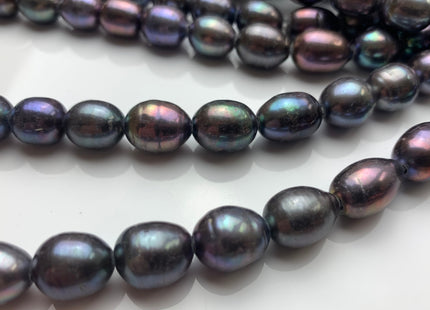 10-11x13-15 mm  Peacock Large Hole Half Strand Freshwater Rice/Oval Pearl Beads Hole Size 2.2mm #1356