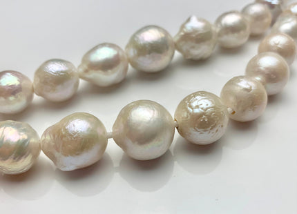 13-16.5 mm AAA  Half Strand Large Hole Natural Baroque Pearl 2.1 mm Hole, Natural  White  Jumbo Large Hole Baroque Pearl Beads #1012