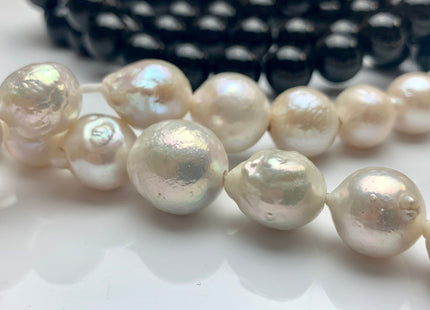 13-16.5 mm AAA  Half Strand Large Hole Natural Baroque Pearl 2.1 mm Hole, Natural  White  Jumbo Large Hole Baroque Pearl Beads #1012