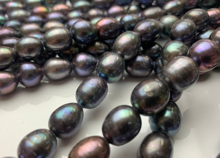 10-11x13-15 mm  Peacock Large Hole Half Strand Freshwater Rice/Oval Pearl Beads Hole Size 2.2mm #1356